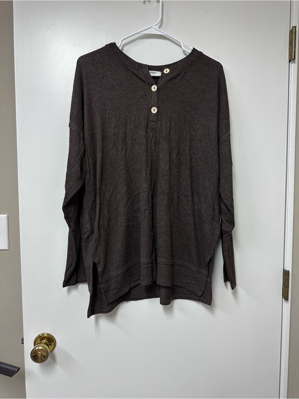 Cherish Brown Henley Top with Button Detail
